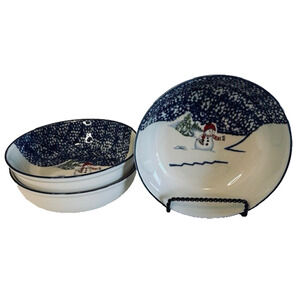 Thomson Snowman, Soup/Cereal Bowl set of 3, Blue Speckles, Snowman/Center